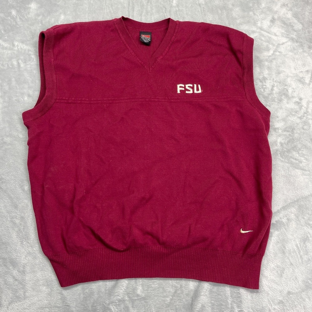 Vtg Florida State Seminoles Sweater Vest‎ Mens XXL Red Nike NCAA Football V-Neck
